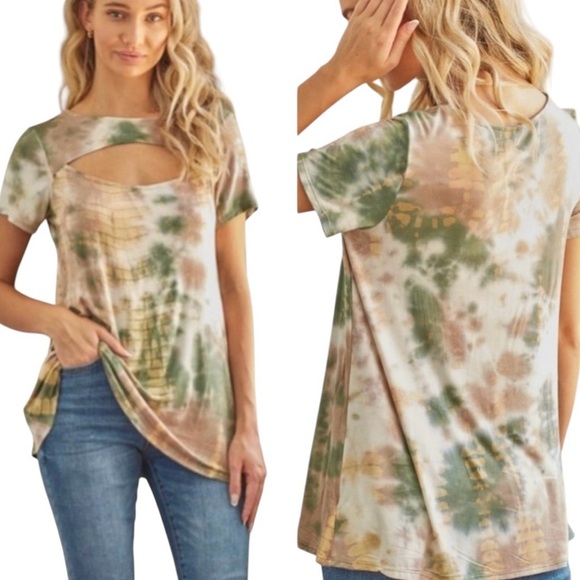 Tops - Olive Tie Dye Cut Out Top
